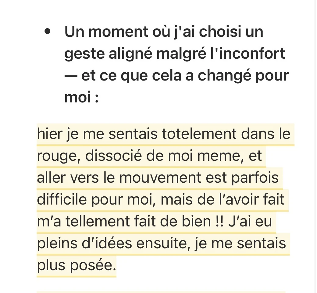 Check-point de Doriane — un moment réel, du rouge au vert