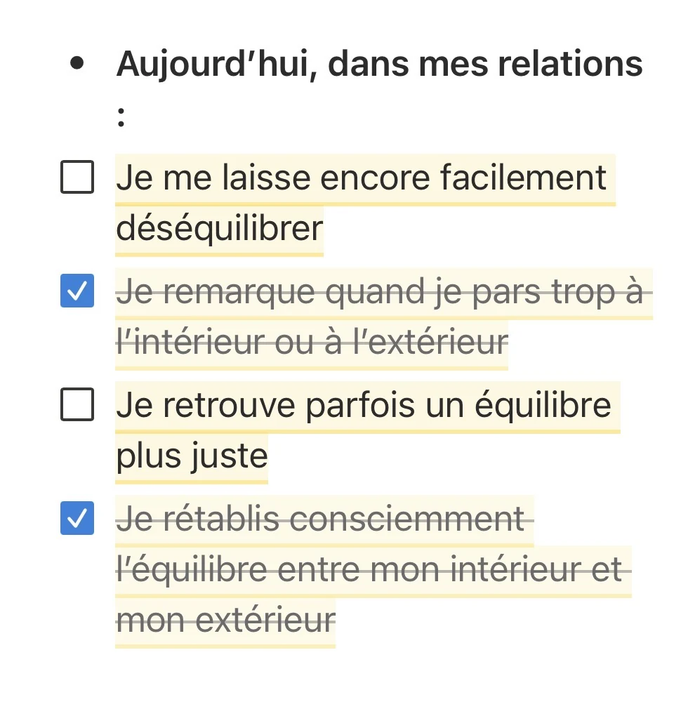 Check-point de Sandra — remarquer et rétablir l'équilibre
