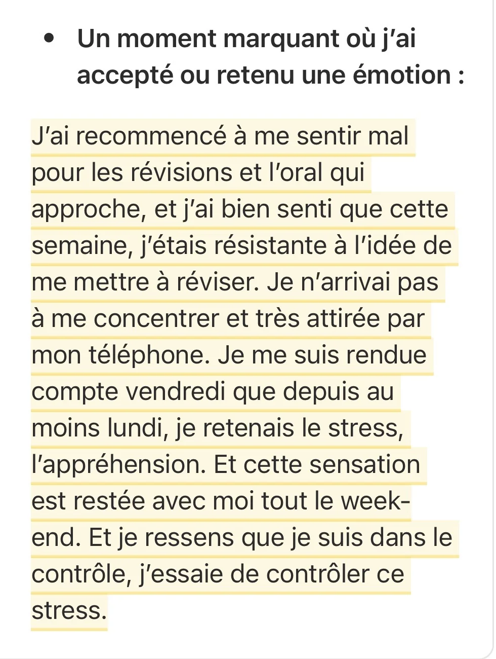 Réponse écrite d'une participante — Phase 1