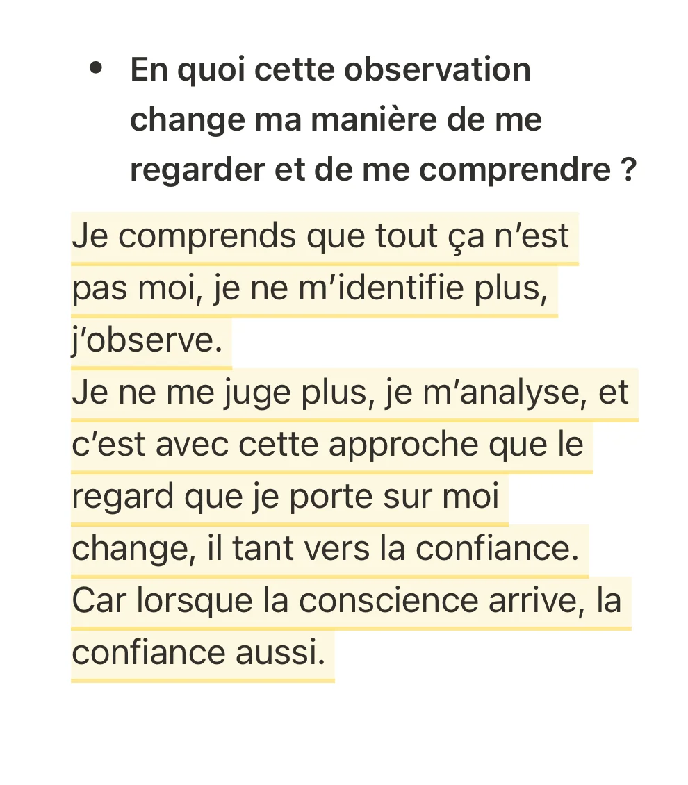 Réponse écrite d'une participante — Bilan