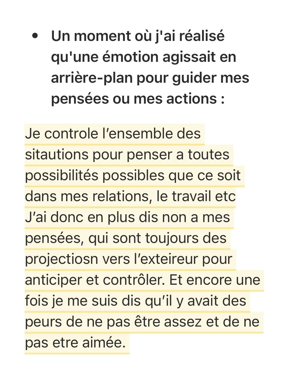 Réponse écrite d'une participante — Phase 1