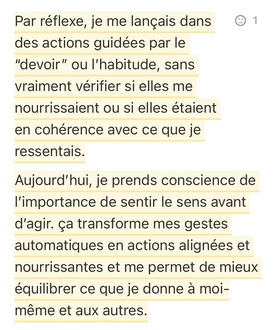 Réponse écrite d'une participante — Bilan